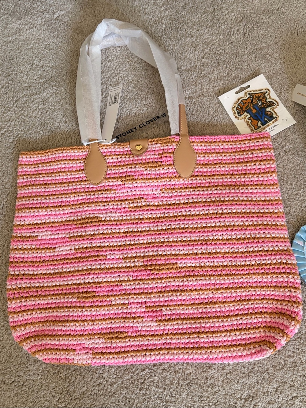 Stoney Clover Lane Pink Woven Beach Tote